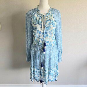 New HEMANT & NANDITA Kaiyo Floral Dress Metallic Ruffled Tassels Boho XS NWT